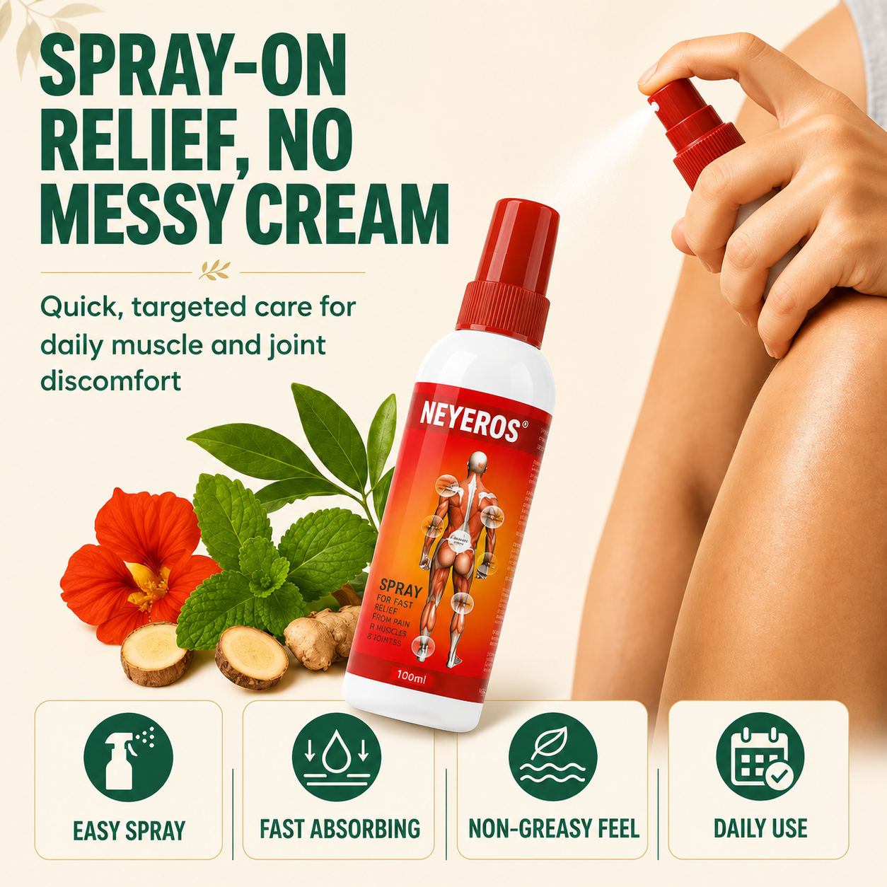 🩹 NEYEROS® | Advanced Rapid Relief Spray for Muscle & Joint Comfort – Targeted Spray Technology with Botanical Formula for Everyday Mobility Support