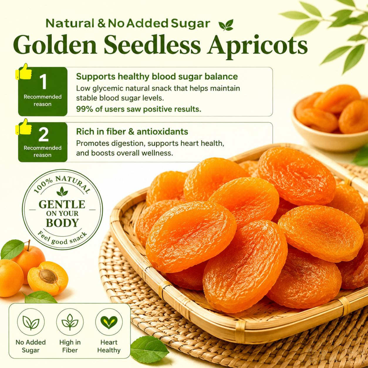 🍑 Golden Seedless Apricots - 🌿 Enjoy natural sweetness while supporting a balanced, healthier lifestyle.