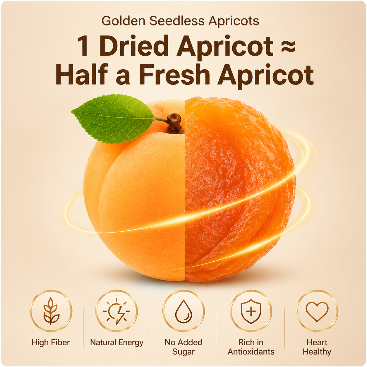 🍑 Golden Seedless Apricots - 🌿 Enjoy natural sweetness while supporting a balanced, healthier lifestyle.